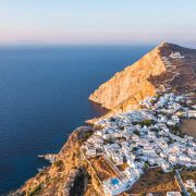 Aerial View Of Chora, The Main Town In Folegandros, An Island In The Cyclades Of Greece, Southern Europe